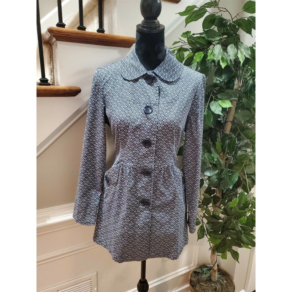 Live A Little Women's Blue & White Cotton Long Sleeve Buttons Front Coat Size S